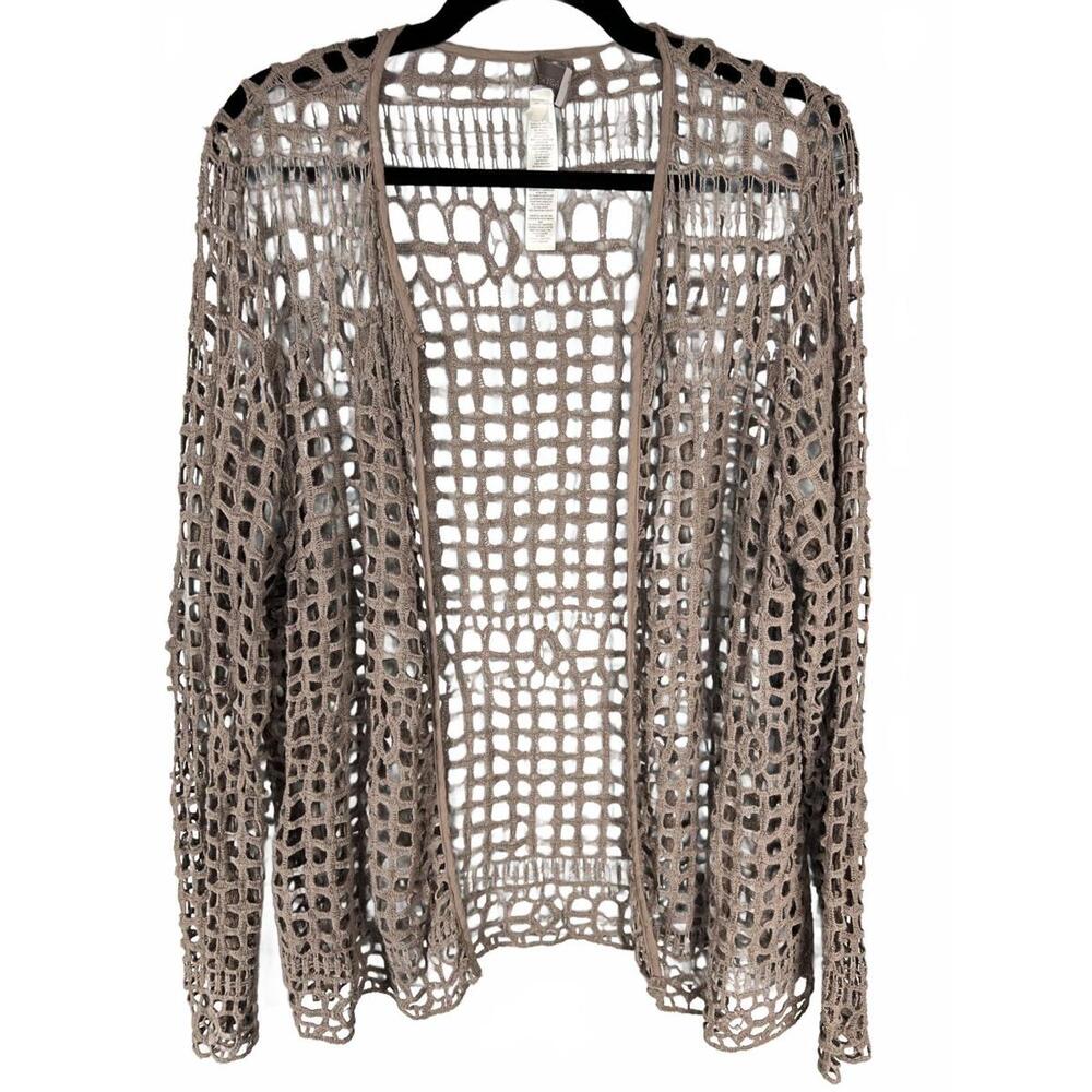 Chico’s Boho Crochet Open Knit Cardigan|Coastal Resort Wear Beach Coverup Size 3